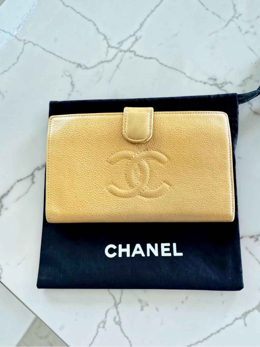 CHANEL Camel Caviar Leather CC Wallet/Passport Holder